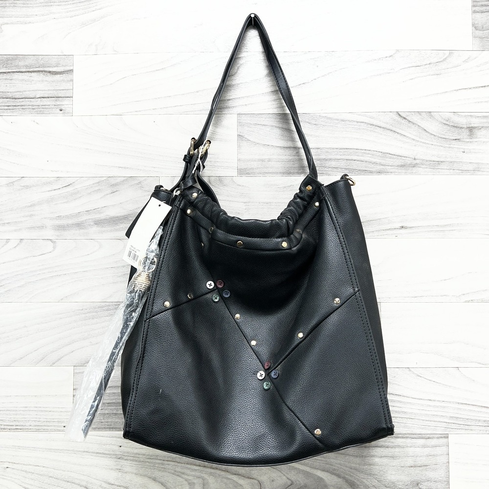 Vegan Le Miel Shoulder Bag Women's Black Beaded‎ Faux Leather Detachable Strap